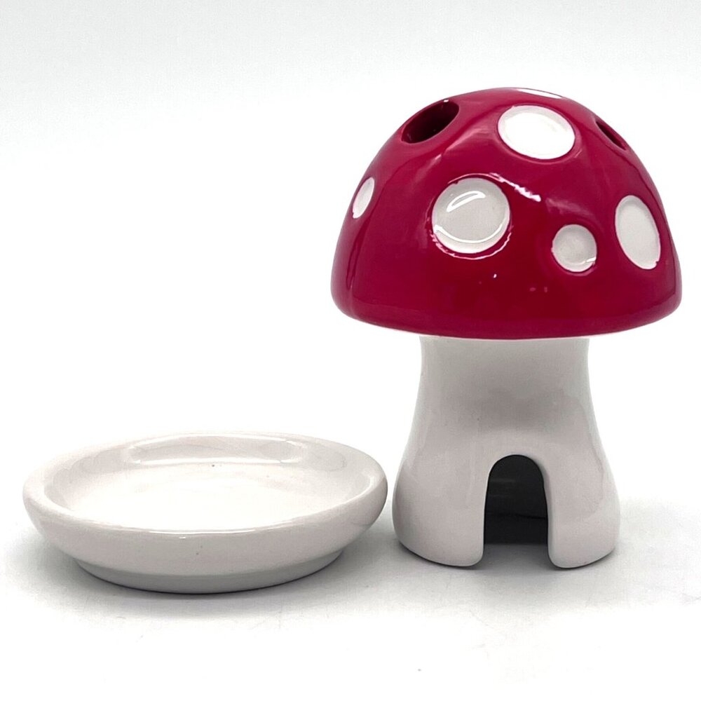 Ceramic Red & White Mushroom Incense Burner With Tray & Incense 4 inch - Picture 5 of 12